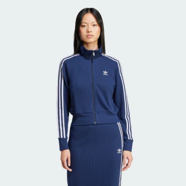 adidas 愛迪達 外套 女 運動立領外套 三葉草 亞規 KNITTED TOP 藍 JD4605