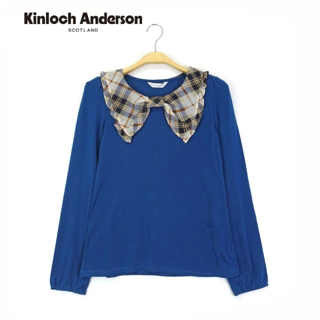 Kinloch Anderson 格紋造型蝴蝶結荷葉領長袖上衣 金安德森女裝(KA0175307 藍色)