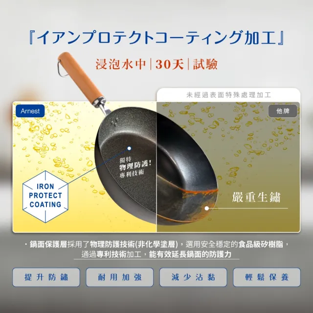 【Arnest】eN鐵防護深型炒鍋_24cm(ih爐可用鐵鍋/日本製平底鍋/物理性不沾鍋)