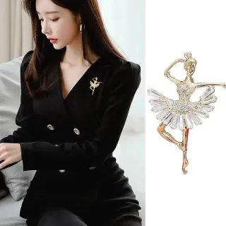 【Jpqueen】跳舞女孩芭蕾水晶裙胸針別針兩用款(金色)