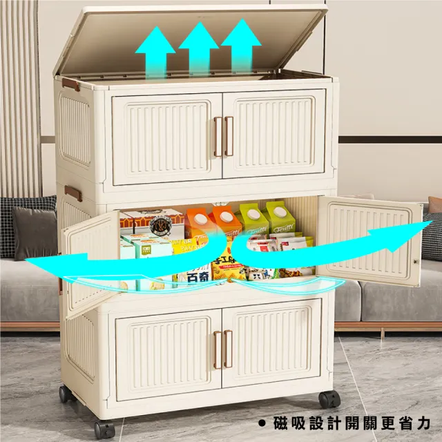 【ONE HOUSE】40寬 75L 品匠雙開磁吸折疊收納櫃-五層(收納箱/置物櫃/收納箱/廚房收納)