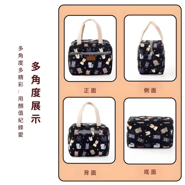 日系加厚貓咪保溫袋(便當袋 餐袋 手提袋 帆布袋 保冰袋 保冷袋 野餐袋 午餐袋 環保袋 便當包)