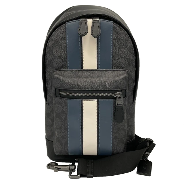 COACH 金屬LOGOG荔枝紋皮革直式單肩後背包/胸包/男