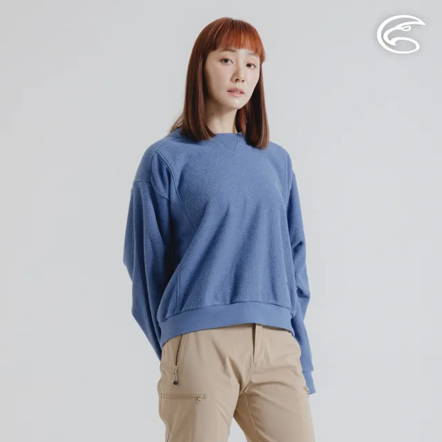【ADISI】女環保紗圓領針織休閒保暖衫 AL2421083 蒼灰藍 S-2XL(磨毛 吸濕 排汗 保暖上衣 大學T)