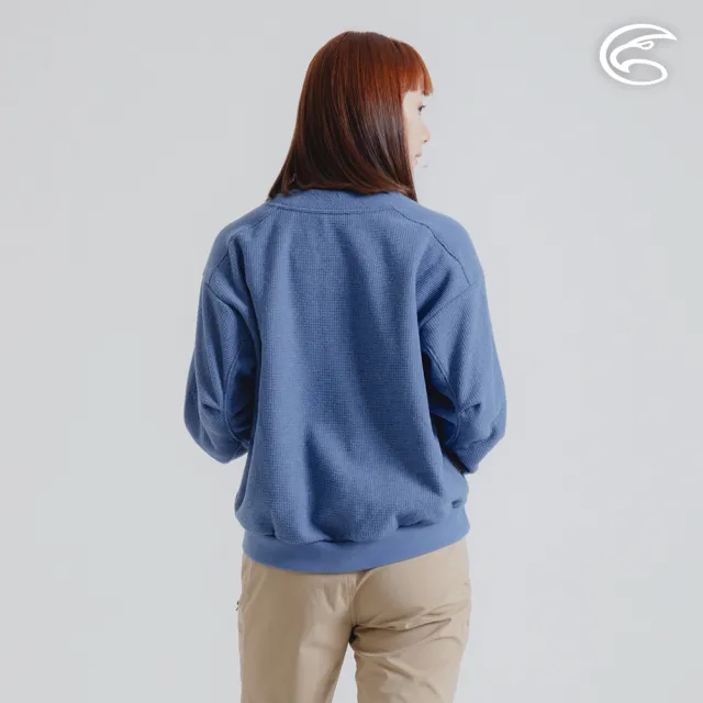 【ADISI】女環保紗圓領針織休閒保暖衫 AL2421083 蒼灰藍 S-2XL(磨毛 吸濕 排汗 保暖上衣 大學T)