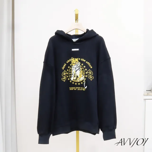 【AVVJOY 艾薇卓爾】生虎黑色連帽衛衣(上衣 帽T 連帽 帽t女 大學 T 長袖上衣 長袖帽t G52327-2140)