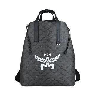 【MCM】MCM HIMMEL經典LOGO設計LAURETOS印花帆布束口手提後背包(黑)