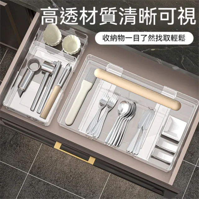 【Dagebeno荷生活】PET材質抽屜可伸縮分格收納盒 長度可調廚具餐具收納盒(大號二格2入)