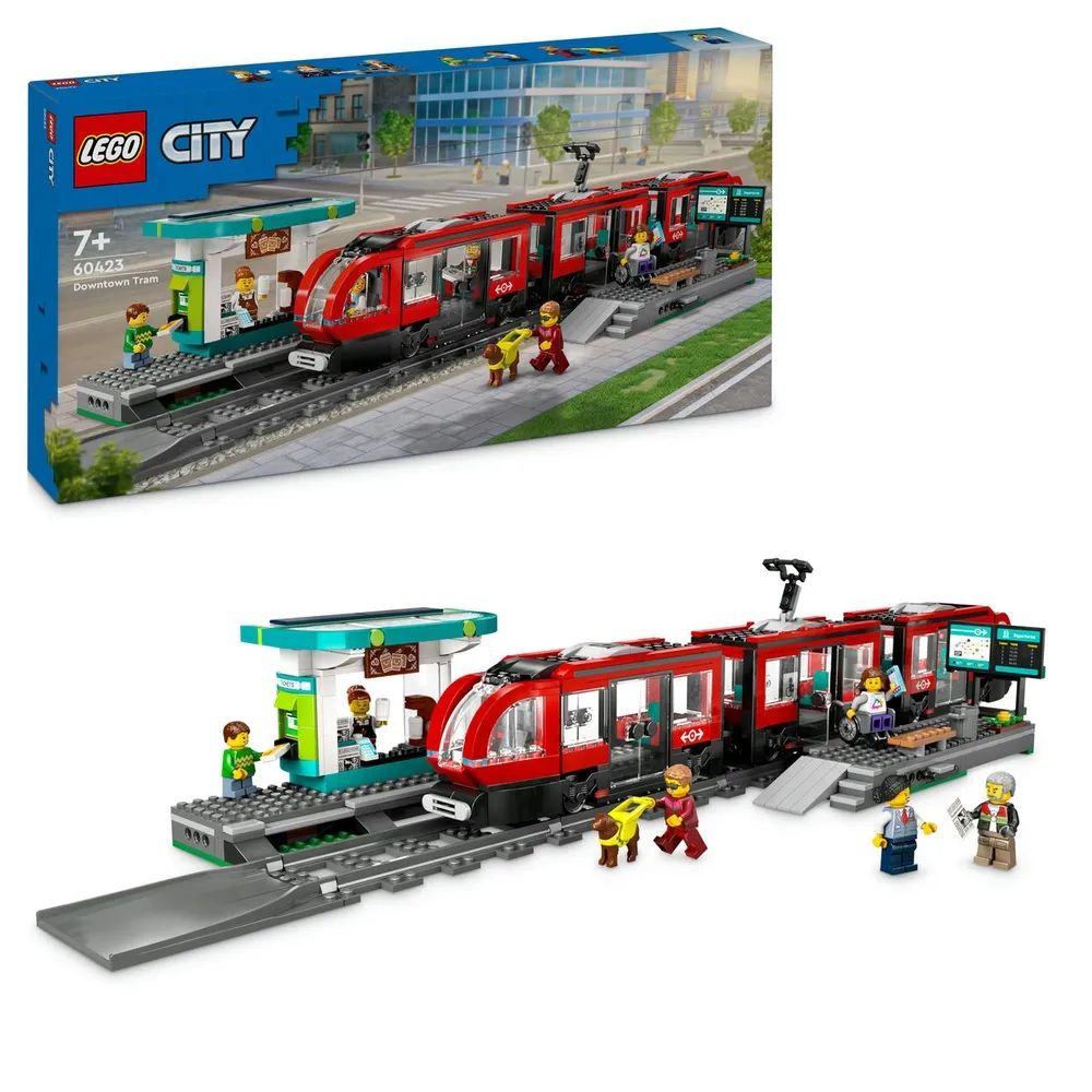 LEGO 樂高】城市系列60423 市區路面電車和車站(火車玩具車站模型禮物