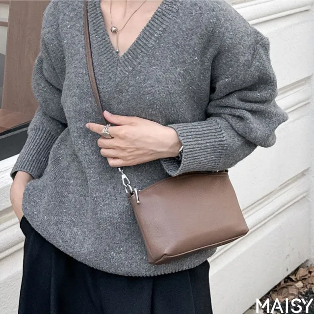 【MAISY】真皮 經典迷你頭層牛皮小方包 肩背包 斜背包(真皮包包 棕色/黑色/咖啡色/卡其