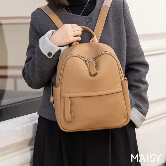 MAISY 防潑水實用電腦包 雙肩包 後背包(卡其色／白色／