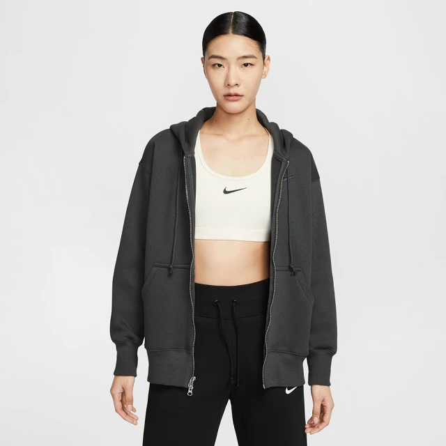 NIKE 耐吉 外套 女 運動連帽外套 寬鬆版型 磨毛 灰黑 DQ5759-060(2S4201)