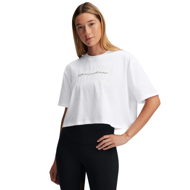 UNDER ARMOUR UA 女 Script Boxy 短版T-shirt_1390336-100(白色)