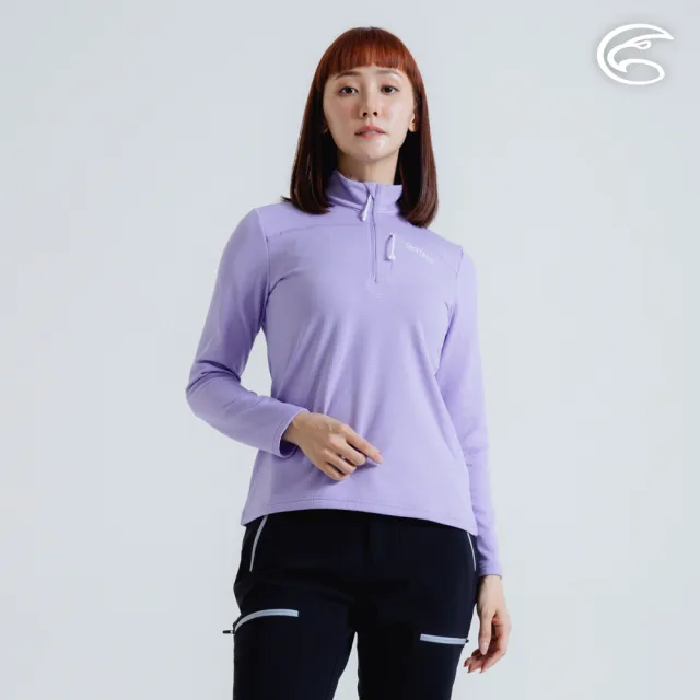 【ADISI】女半門襟動態保暖快乾上衣 AL2421086 薰衣紫 S-2XL(磨毛 鬆餅紋 抗靜電 彈性 吸濕 速乾)