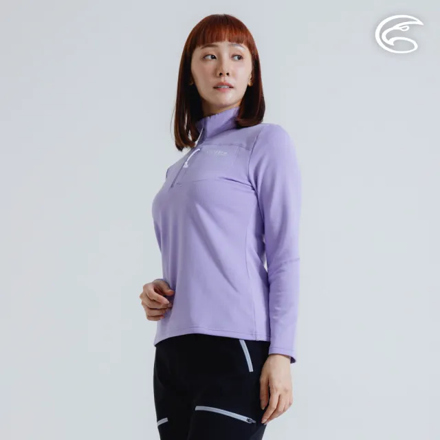 【ADISI】女半門襟動態保暖快乾上衣 AL2421086 薰衣紫 S-2XL(磨毛 鬆餅紋 抗靜電 彈性 吸濕 速乾)