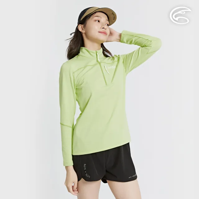 【ADISI】女半門襟動態保暖快乾上衣 AL2421086 輕抹綠 S-XL(磨毛 鬆餅紋 抗靜電 彈性 吸濕 速乾)