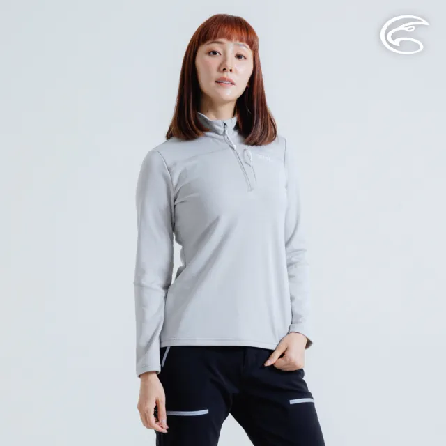 【ADISI】女半門襟動態保暖快乾上衣 AL2421086 栗灰 S-XL(磨毛 鬆餅紋 抗靜電 彈性 吸濕 速乾)