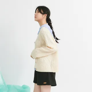 【Dailo】立體麻花編織V領長袖毛衣外套(藍 粉 杏)