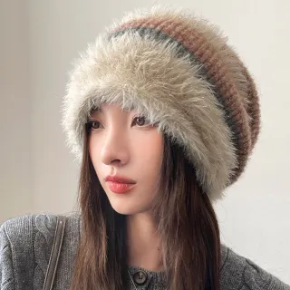 【MoonDy】毛線帽 堆堆帽 顯臉小帽子 護耳帽 針織帽 包頭帽  韓系帽子 大頭圍毛帽 防寒帽 