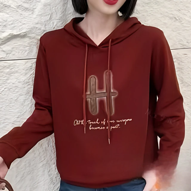 chai yan 采妍 水鑽字母空氣棉連帽拉繩上衣(秋冬新款