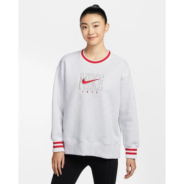 NIKE 耐吉 圓領套頭衫 大學T 女款 AS W NSW PHNX FLC GX OS LNG C 灰白色(HJ0950051)