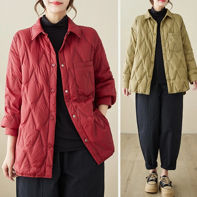 AVVJOY 艾薇卓爾 長版菱格羽絨外套(外套 大衣 麵包服