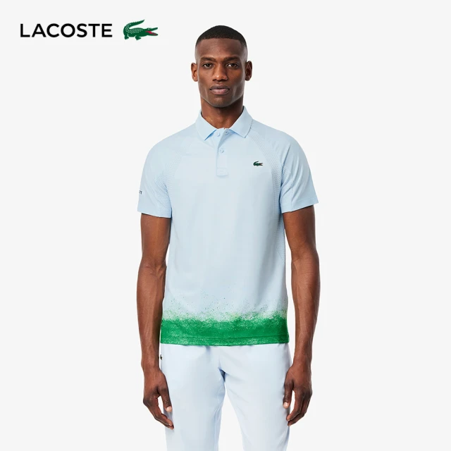 LACOSTE 男裝-Tennis x 丹尼爾·梅德韋傑夫 短袖Polo 衫(淺藍色/綠配色)