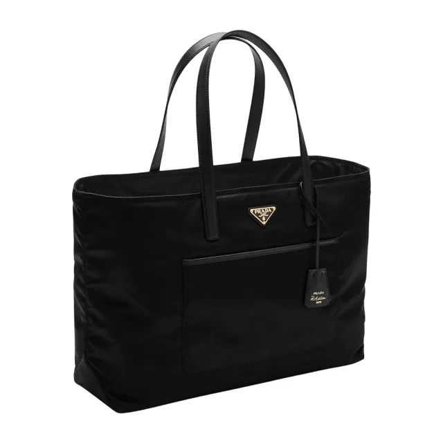 【PRADA 普拉達】1BG555 黑 金三角牌 小型(Re-Nylon 托特包)