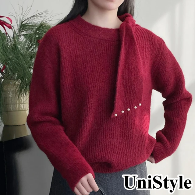 UniStyle 圓領長袖毛衣 韓版撞色條紋上衣 女 WTF