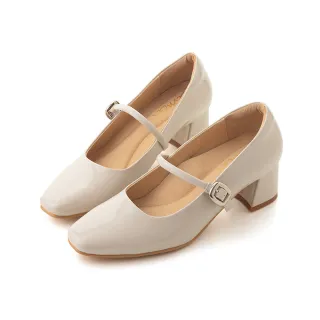 【amai】溫柔氣質細帶小方頭粗跟瑪麗珍鞋 瑪莉珍鞋 上班鞋 婚鞋 跟鞋 中跟 時尚 百搭 大尺碼 K22BE(杏色)