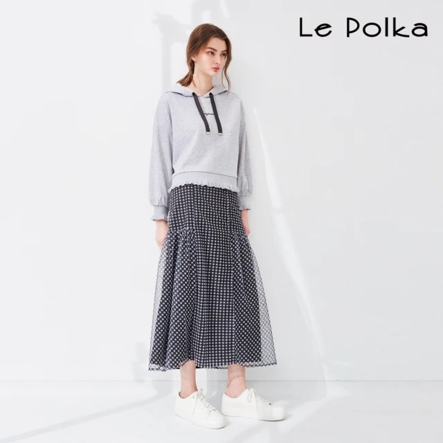 Le Polka 輕薄細格紋網紗長裙-女