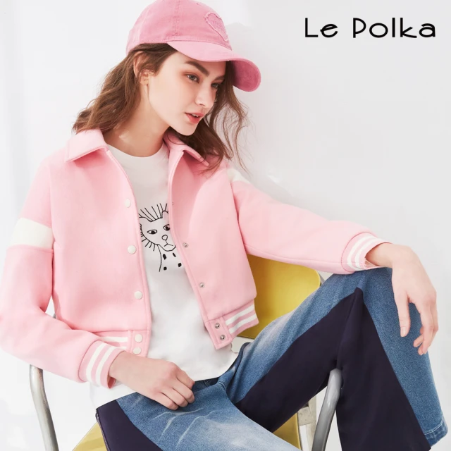 Le Polka 拼接短版長袖外套-女(休閒外套)