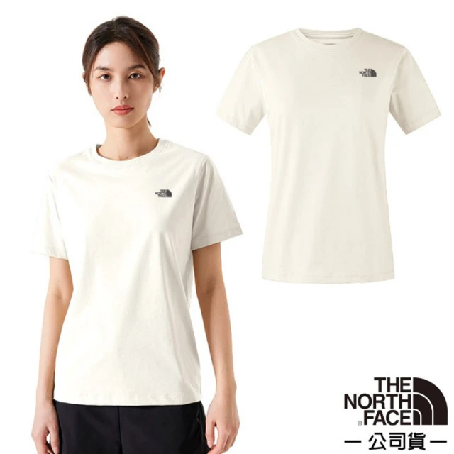 The North Face 女 FOUNDATION S/S 棉質混紡短袖圓領T恤.運動上衣(8CK8-QLI 沙丘白)