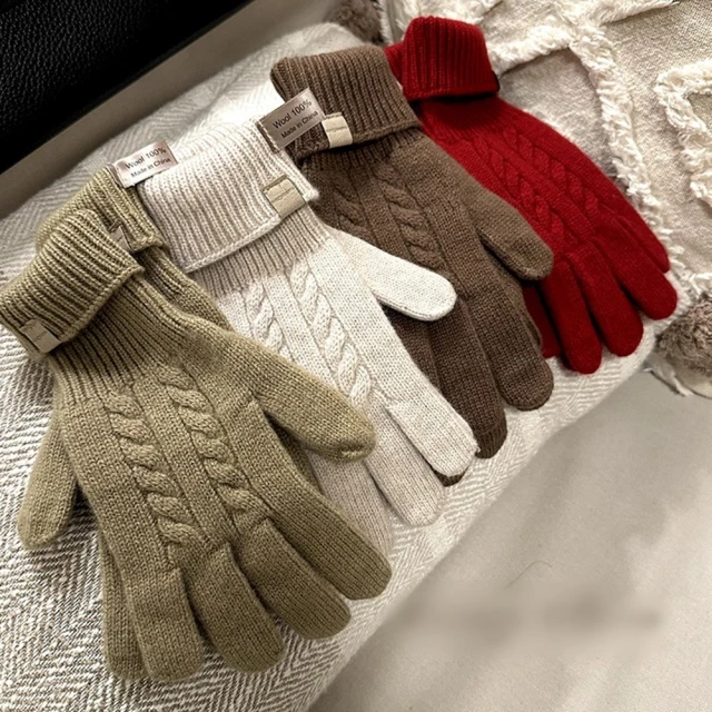 米蘭精品 羊絨手套觸控手套(保暖加絨加厚蝴蝶結女配件2色74