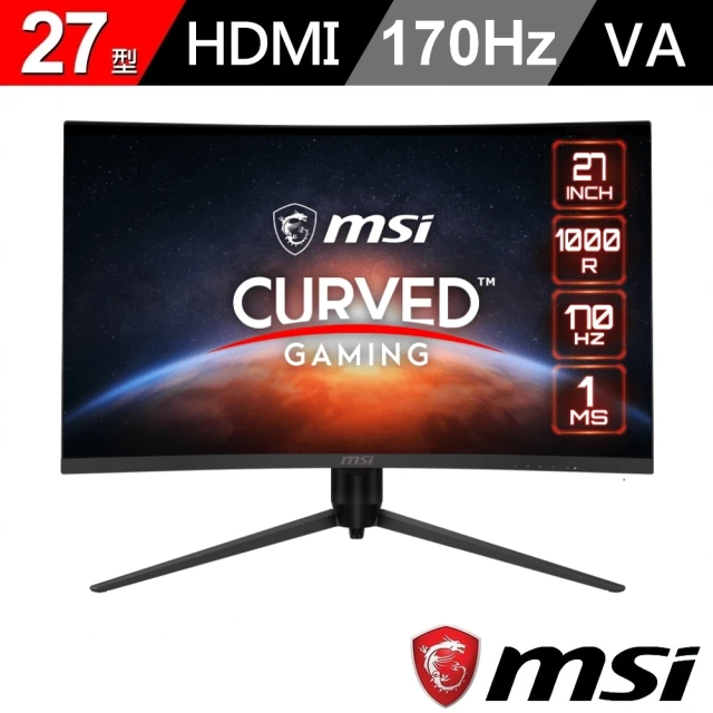 MSI 微星MSI 微星 G271CQP E2 27型 VA WQHD 170Hz 曲面電競螢幕(Adaptive sync/1ms/HDR/人體工學/減藍光/1000R)