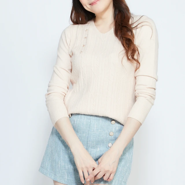 D.studio 韓版V領復古麻花針織背心(疊穿毛衣針織上衣