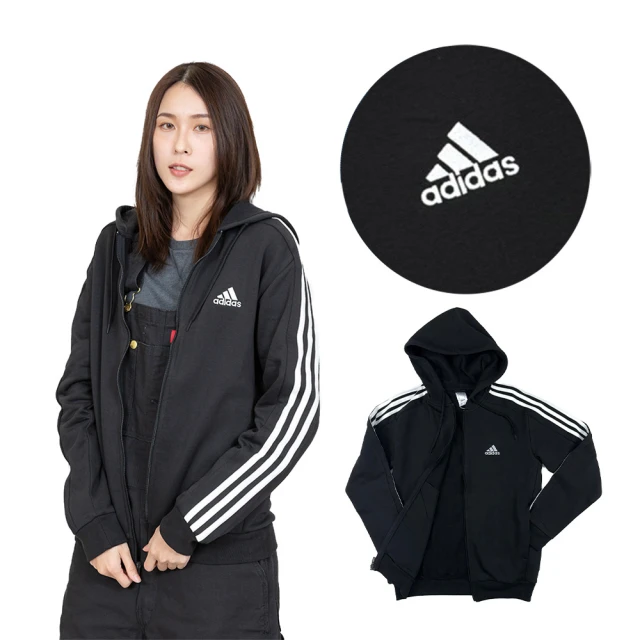 adidas 愛迪達 Adidas 三條線 棉外套 刺繡logo 刷毛 愛迪達 sport 連帽 外套(1319H%5)