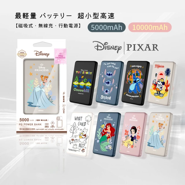 Disney 迪士尼 P-160 10000mAh 20W 超薄磁吸無線充行動電源(米奇/三眼怪/維尼/小美人魚/灰姑娘)