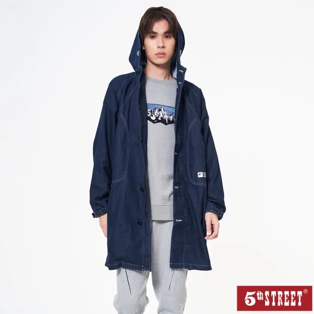 【5th STREET】中性 長版外套 牛仔外套 機能 深藍(510626)