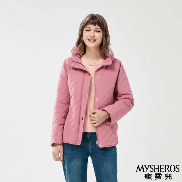 【MYSHEROS 蜜雪兒】充棉外套 滿版菱格絎縫 澎立領設計(粉)