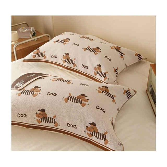 Jun Jun 純棉斜紋長絨棉枕巾 保潔枕頭巾一對(偵探狗)