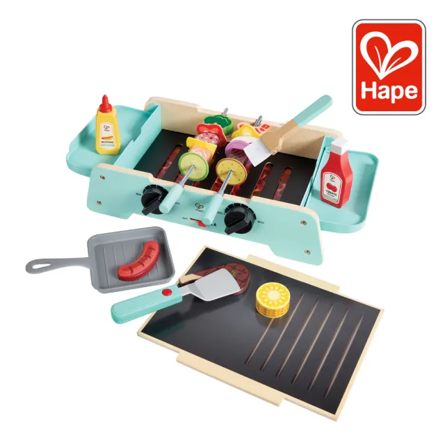 【Hape】多功能模擬BBQ組合(益智成長/家家酒玩具/木製玩具/木頭玩具)