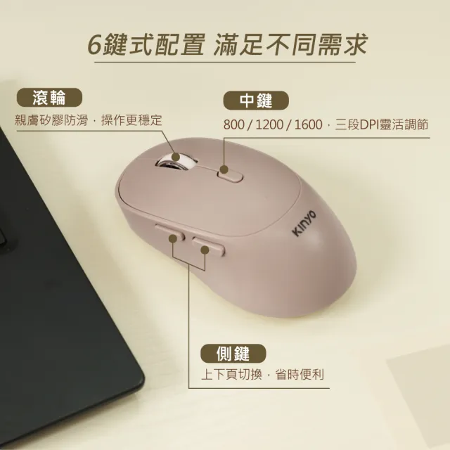 【KINYO】藍牙無線雙模靜音滑鼠(藍牙配對/USB接收器 GBM-1825)