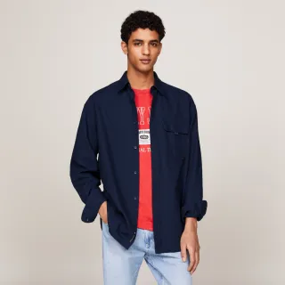 【Tommy Hilfiger】官方旗艦館 學院風後背標誌寬鬆版型襯衫_藍色