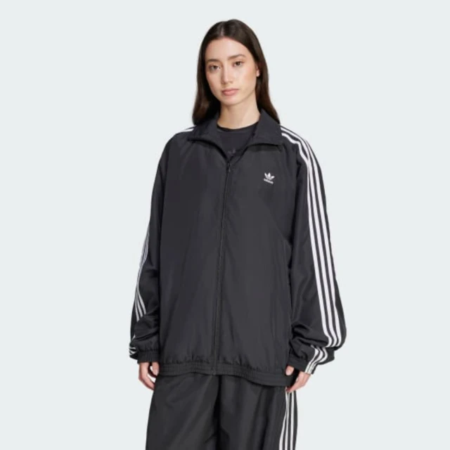 adidas 愛迪達 外套 女 運動風衣外套 三葉草 寬鬆版 FB OS TT 黑 JD3392