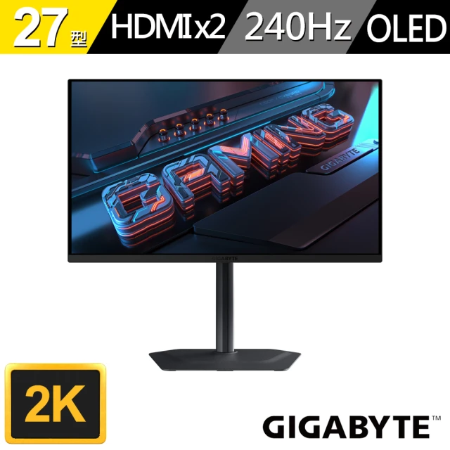 GIGABYTE 技嘉GIGABYTE 技嘉 MO27Q2 27型 240Hz 0.03ms HDR True Black 400 電競螢幕(27型/2K/240Hz/0.03ms/QD-OLED)
