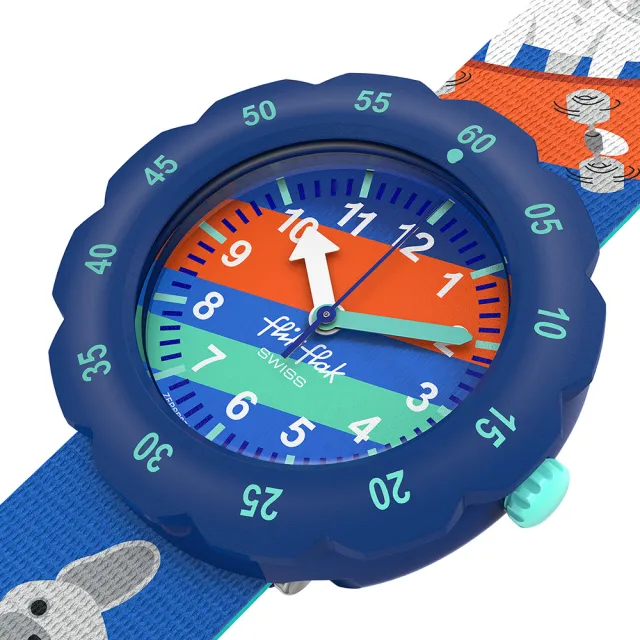 【Flik Flak】兒童錶 SKATING FRENCHIE 兒童手錶 兒童禮物 瑞士錶 編織錶帶(34.75mm)