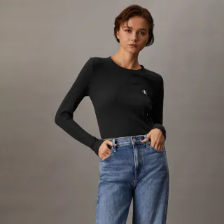 【Calvin Klein】官方旗艦館 CK 標誌羅紋貼身 T恤_黑色