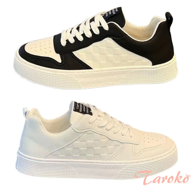 TarokoTaroko 幾何格紋韓版明星運動透氣休閒板鞋(2色可選)