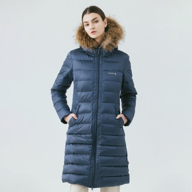 【Hilltop 山頂鳥】超潑水石墨烯蓄熱羽絨長版大衣外套 女款 灰藍｜PF21XF96ECE0